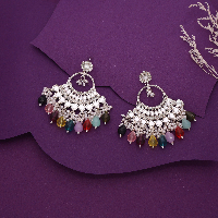 Silver-Plated Chandelier Earrings with Multicolored Beads and Pearls