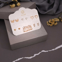 6 Pairs Stud Earrings Set - Gold Tone - Trendy and Chic - Fashion Forward