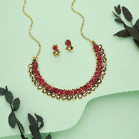 mendigold Plated maroon Artificial Stone with attach AD Floral Design Necklace Set mendigold Plated maroon Artificial Stone with attach AD Floral Design Necklace Set
