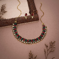 mendigold Plated green&maroon Artificial Stone with attach AD Floral Design Necklac mendigold Plated green&maroon Artificial Stone with attach AD Floral Design Necklac