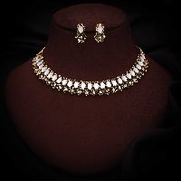 mendigold Plated white Artificial Stone with attach AD Floral Design Necklace Set mendigold Plated white Artificial Stone with attach AD Floral Design Necklace Set