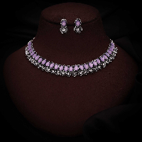 silver Plated lavender Artificial Stone with attach AD Floral Design Necklace Set silver Plated lavender Artificial Stone with attach AD Floral Design Necklace Set