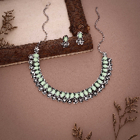 silver  Plated seagreen  Artificial  Stone with attach AD Floral Design  Necklace Set