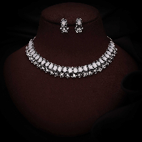 silver Plated white Artificial Stone with attach AD Floral Design Necklace Set silver Plated white Artificial Stone with attach AD Floral Design Necklace Set
