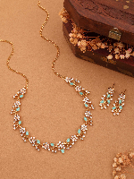 Sky Blue and Mendi Gold Flower Necklace and Earring Set