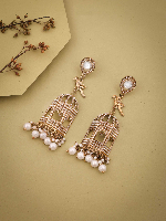 Elegant Pearl Window Jhumki Earrings - Antique Gold Finish