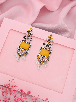 Handcrafted Oxidized Silver Earrings – Yellow Stone & Pearl Danglers Handcrafted Oxidized Silver Earrings – Yellow Stone & Pearl Danglers