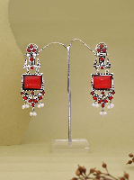 Red Stone Oxidized Silver Earrings – Traditional with a Modern Twist