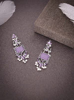 Stylish Oxidized Silver Earrings with Purple Stones & Pearl Drops – Ethnic Elegance