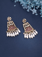 Graceful Pink & White Kundan Pearl Chandelier Earrings – Royal & Timeless Graceful Pink & White Kundan Pearl Chandelier Earrings – Royal & Timeless