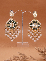 Emerald Elegance: Dark Green Enamel, Kundan & Pearl Drop Earrings - Handcrafted Indian Jewelry with Traditional Charm for Women & Girls Emerald Elegance: Dark Green Enamel, Kundan & Pearl Drop Earrings - Handcrafted Indian Jewelry with Traditional Charm for Women & Girls