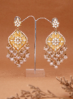 Gold Plated Kundan & Pearl Studded Designer Drop Earrings Gold Plated Kundan & Pearl Studded Designer Drop Earrings