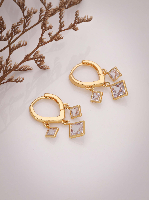 Gold-Plated Geometric Drop Earrings with Clear Crystals Gold-Plated Geometric Drop Earrings with Clear Crystals
