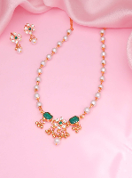 Exquisite Kundan and Imitation Pearl Lotus Beaded Choker Necklace Set with Matching Floral Earrings Exquisite Kundan and Imitation Pearl Lotus Beaded Choker Necklace Set with Matching Floral Earrings