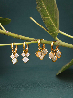 Exquisite Gold-Tone Mini Hoop Earrings with Cascading Translucent Cat's Eye Gem Charms Exquisite Gold-Tone Mini Hoop Earrings with Cascading Translucent Cat's Eye Gem Charms