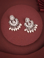 Ethnic Kundan Hoop Earrings with Pearls and Antique Silver Teardrop Motif Ethnic Kundan Hoop Earrings with Pearls and Antique Silver Teardrop Motif
