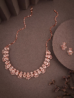 Glamorous CZ Stone Studded Necklace Set in Rose Gold Finish – Festive Special Glamorous CZ Stone Studded Necklace Set in Rose Gold Finish – Festive Special