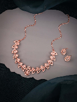 Bold Black Stone Embellished Necklace & Earrings Set in Rose Gold Finish Bold Black Stone Embellished Necklace & Earrings Set in Rose Gold Finish