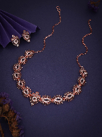 Modern Ethnic Jewelry Set in Rose Gold – Leaf-Shaped Black CZ Necklace & Earrings Modern Ethnic Jewelry Set in Rose Gold – Leaf-Shaped Black CZ Necklace & Earrings