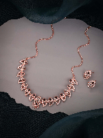 Chic Rose Gold Jewelry Set with Tear-Drop Black Accents – Perfect for Festive Look Chic Rose Gold Jewelry Set with Tear-Drop Black Accents – Perfect for Festive Look