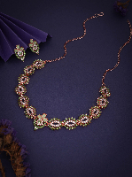 Rose Gold Statement Necklace Set – Intricate Black & White CZ Design for Festive Wear Rose Gold Statement Necklace Set – Intricate Black & White CZ Design for Festive Wear