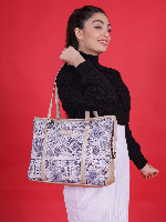 Pastel Charm Ethnic Print Tote Handbag – Beige & Lavender Shoulder Bag for Women Pastel Charm Ethnic Print Tote Handbag – Beige & Lavender Shoulder Bag for Women