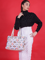 White Multicolor Geometric Print Tote Handbag – Stylish Everyday Shoulder Bag for Women