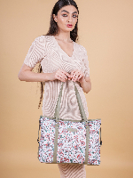 Elegant Floral Printed Tote Bag with Beige Straps – Parisval