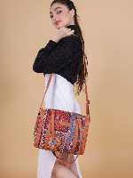 Colorful Mandala Duffel-Style Shoulder Bag with Tan Faux Leather Handles – Parisval