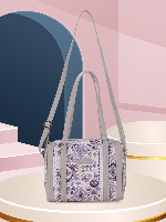 Pastel Geometric Print Shoulder Bag with Grey Faux Leather Straps – Parisval