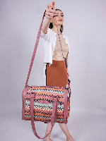 Multicolor Zigzag Print Handbag with Pink Faux Leather Straps – Parisval