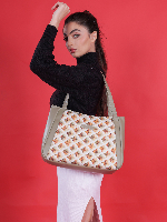 Refined Vegan Leather Handbag with Minimalist Design and Signature Gold Monogram Finish
