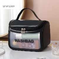 Black Transparent Washbag – Waterproof Travel Toiletry and Cosmetic Organizer Pouch