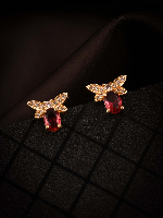 Gold Plated Red Stone Bee Design Stud Earrings | Elegant Minimalist Jewelry Gold Plated Red Stone Bee Design Stud Earrings | Elegant Minimalist Jewelry