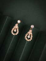 Elegant Long Drop American Diamond Earrings in Gold Finish for Women