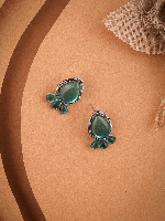 Antiqued Silver-Tone Teardrop Stud Earrings with Cascading Gem Accents Antiqued Silver-Tone Teardrop Stud Earrings with Cascading Gem Accents