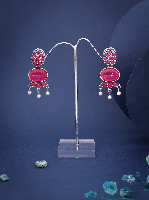 Antiqued Silver-Tone Hot Pink Oval Drop Earrings with Floral Accents & Pearl Drops Antiqued Silver-Tone Hot Pink Oval Drop Earrings with Floral Accents & Pearl Drops
