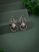 Oxidized Silver Nature-Inspired Studs with Lavender Accent and Oxidized Silver Nature-Inspired Studs with Lavender Accent and