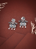 Antiqued Silver-Tone Floral Dangle Earrings with SkyBlue Stones & Pearl Drops Antiqued Silver-Tone Floral Dangle Earrings with SkyBlue Stones & Pearl Drops