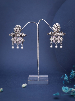 Antiqued Silver-Tone Floral Dangle Earrings with Lavender Stones & Pearl Drops Antiqued Silver-Tone Floral Dangle Earrings with Lavender Stones & Pearl Drops