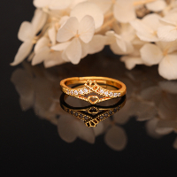 Premium Adjustable Gold Plated Ring with Unique Floral Carving and Diamond Touch