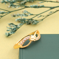 Adjustable Gold Plated Designer Ring with X-Pattern and Sparkling CZ Accents