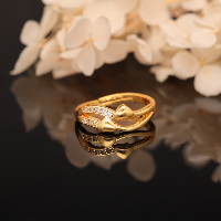 Gold Plated Adjustable Floral Cutout Ring with CZ Stone Strip for Women & Girls
