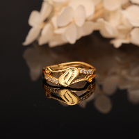 Adjustable Gold Plated Designer Ring with X-Pattern and Sparkling CZ Accents