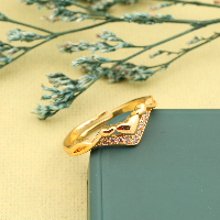 Gold Plated Adjustable Floral Cutout Ring with CZ Stone Strip for Women & Girls
