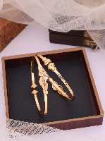 Elegant Gold-Plated Kada Bangles with Leaf Motif & Crystal Accents Elegant Gold-Plated Kada Bangles with Leaf Motif & Crystal Accents