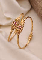 Gold-Plated Kada Bangles with Artistic Cutout & Crystal Embellishments Gold-Plated Kada Bangles with Artistic Cutout & Crystal Embellishments