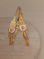Textured Gold-Plated Kada Bangles with Crystal Embellished Motif Textured Gold-Plated Kada Bangles with Crystal Embellished Motif