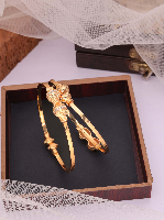 Elegant Gold-Plated Designer Kada Bangles with Stone & Textured Details Elegant Gold-Plated Designer Kada Bangles with Stone & Textured Details