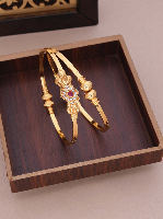 Traditional Gold-Plated Kada Bangles with Ruby & Crystal Accents Traditional Gold-Plated Kada Bangles with Ruby & Crystal Accents